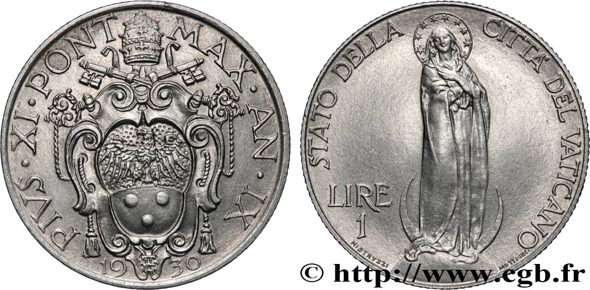 VATICANO E STATO PONTIFICIO 1 Lire frappe au nom de Pie XI an IX / Vierge sur un globe 1930 Rome SPL