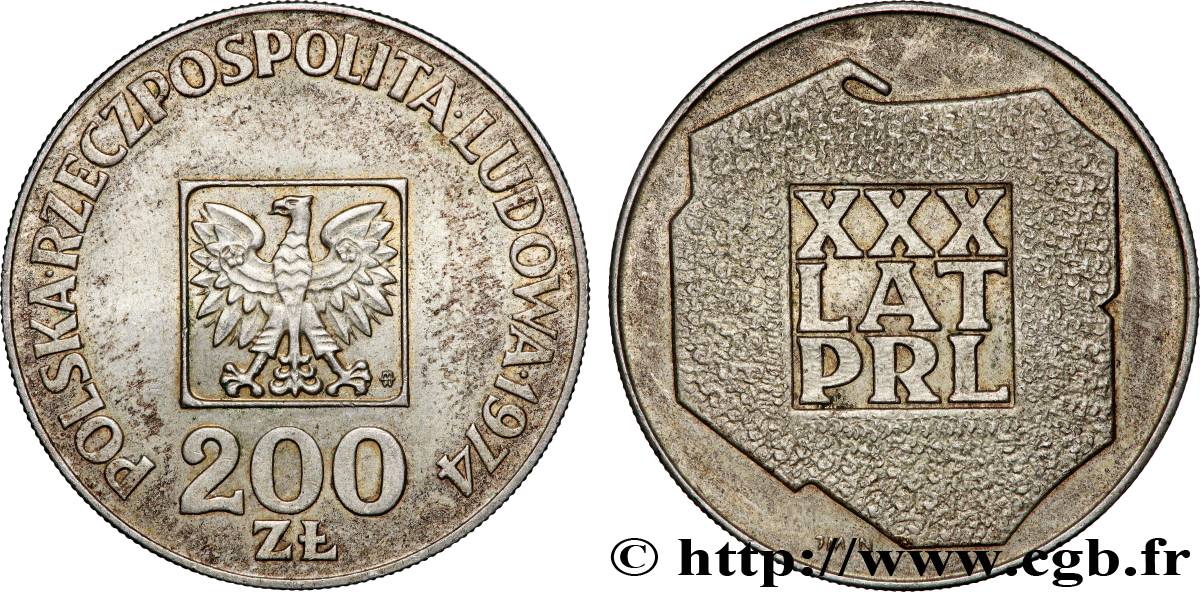 POLOGNE 200 Zlotych aigle 30e anniversaire de la fondation de la république populaire 1974 Varsovie SUP