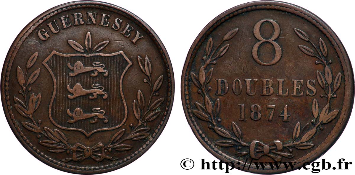 GUERNSEY 8 Doubles armes du baillage de Guernesey 1874 SS