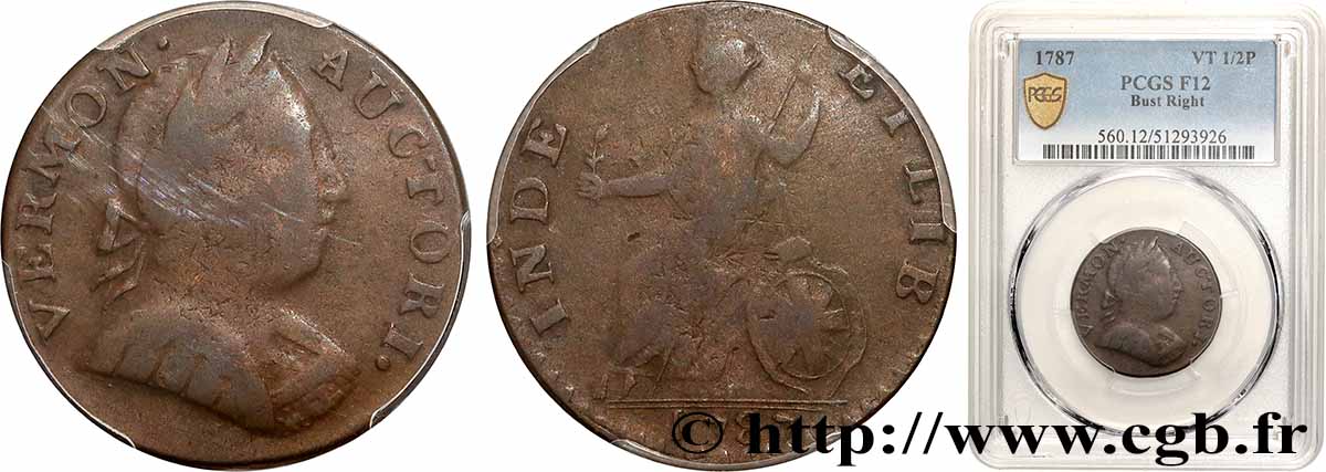 ÉTATS UNIS D AMÉRIQUE - MONNAYAGE POST-COLONIAL - VERMONT 1/2 Penny 1787 SGE12
