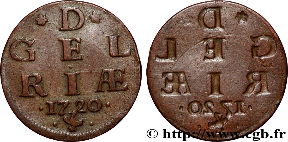 PAESI BASSI - PROVINCE UNITE 1 Duit Gelderland, incuse 1720 q.SPL