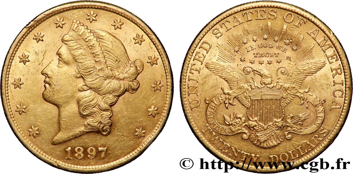 OR, PALLADIUM ET PLATINE INVESTISSEMENT 20 Dollars Liberty 1897 Philadelphie TTB+