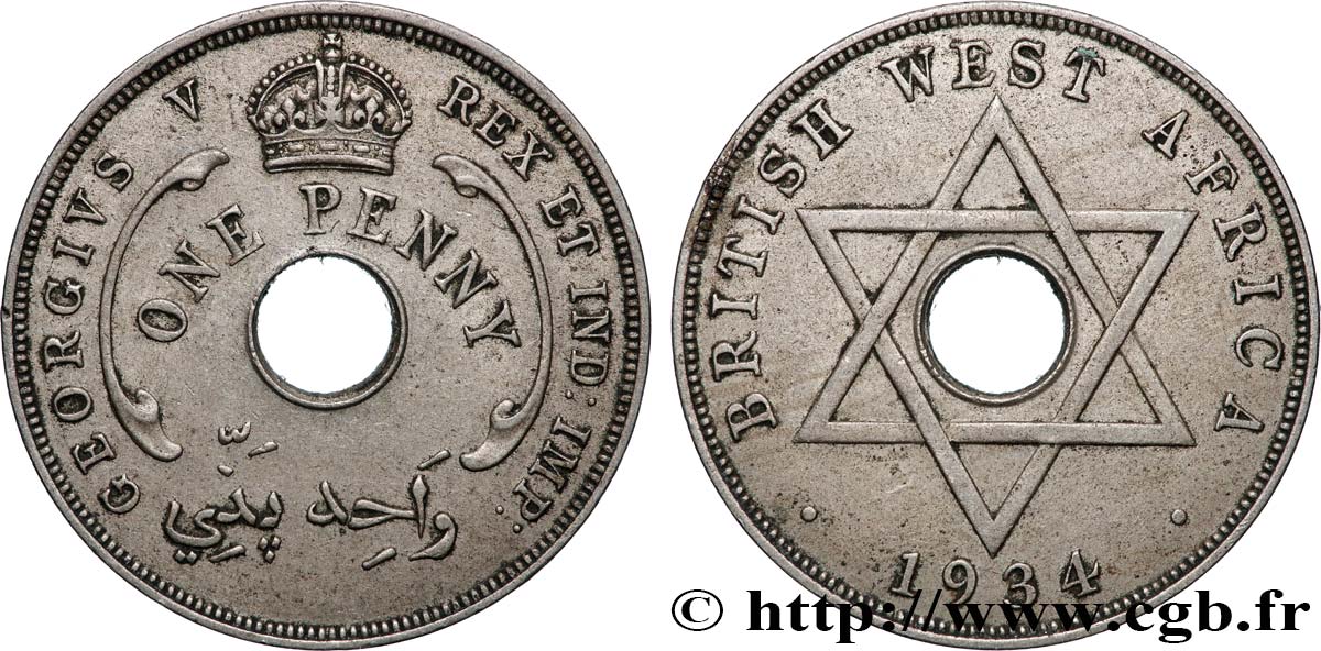 AFRIQUE OCCIDENTALE BRITANNIQUE 1 Penny Georges V 1934 Londres TTB+