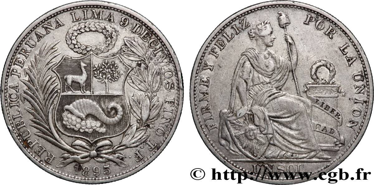 PERU 1 Sol “Liberté” assise 1895 Lima fVZ
