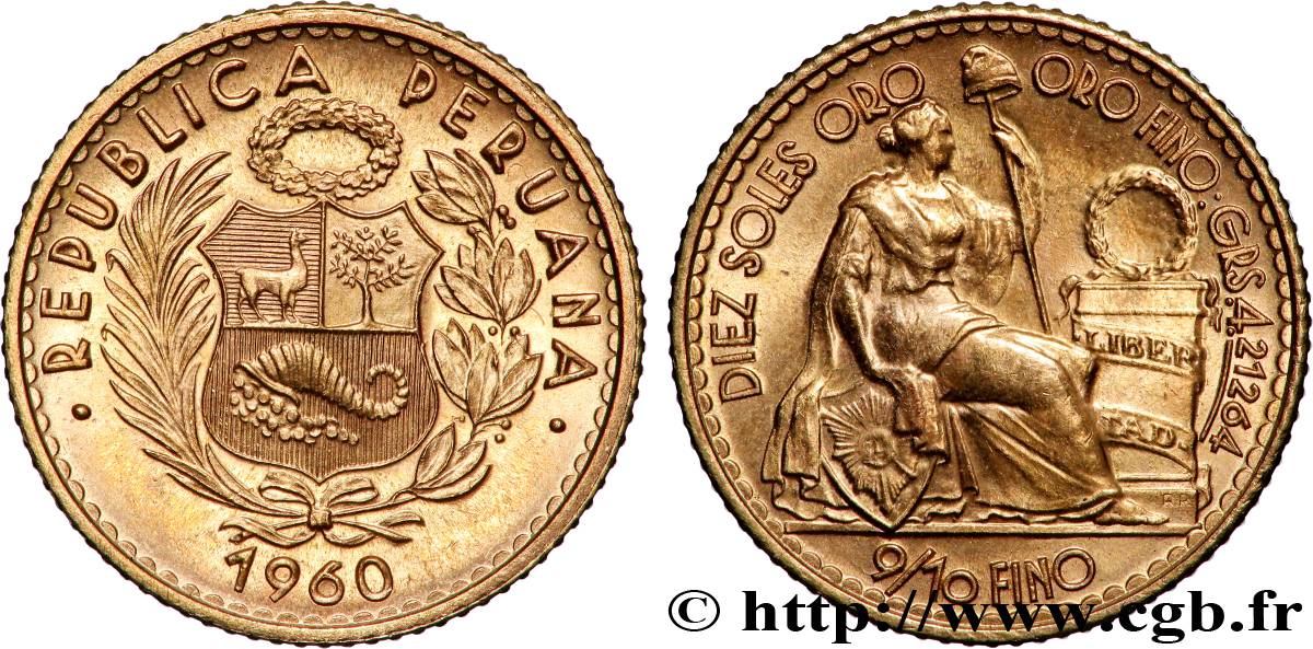PERU 10 Soles de Oro 1960 Lima fST