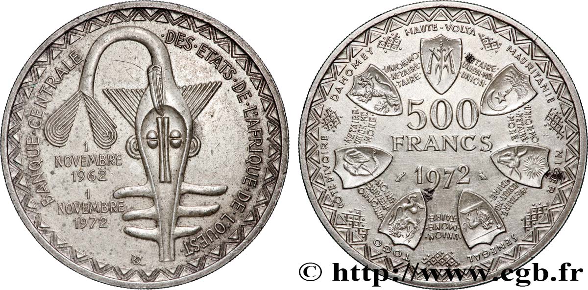 ÉTATS DE L AFRIQUE DE L OUEST (BCEAO) 500 Francs BCEAO 1972 Paris SPL