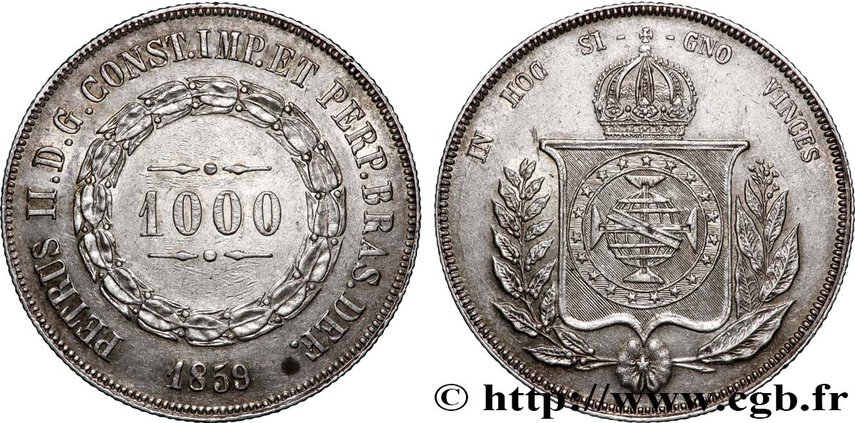 BRÉSIL - EMPIRE DU BRÉSIL - PIERRE II 1000 Reis 1859 SUP