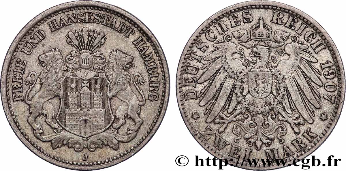 GERMANY - HAMBURG FREE CITY 2 Mark blason de Hambourg 1906 Hambourg XF