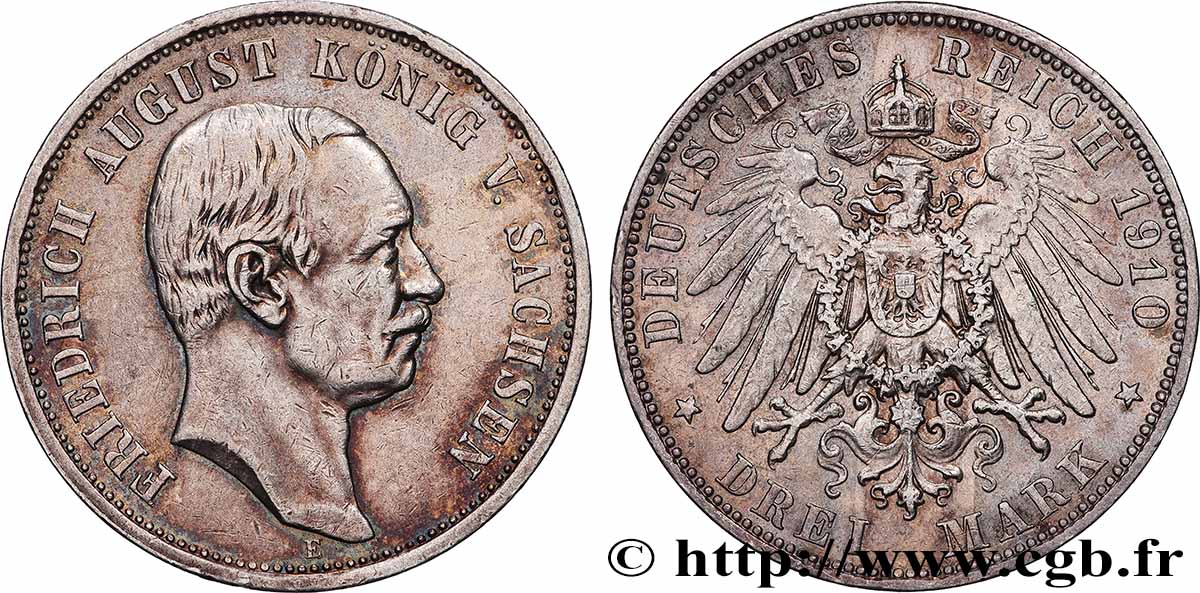 GERMANY - SAXONY 3 Mark Frédéric Auguste 1910 Dresde AU
