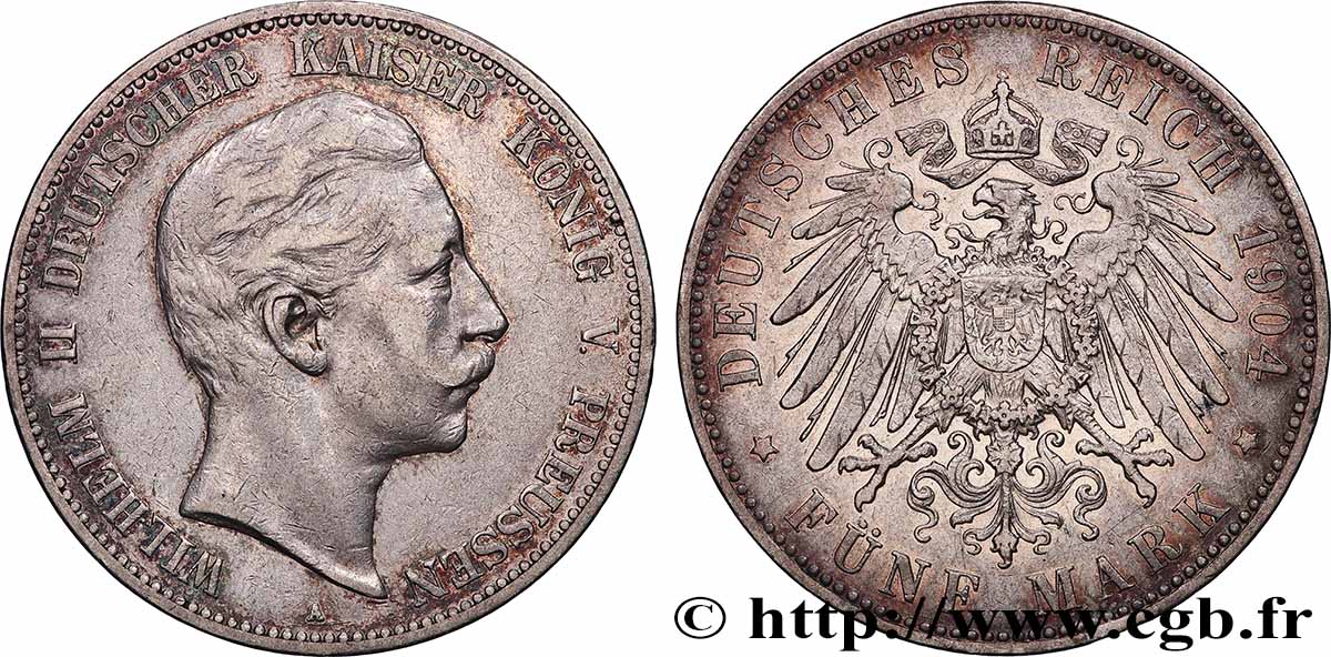 ALLEMAGNE - KÖNIGREICH PREUẞEN - WILHELM II. 5 Mark 1904 Berlin SS