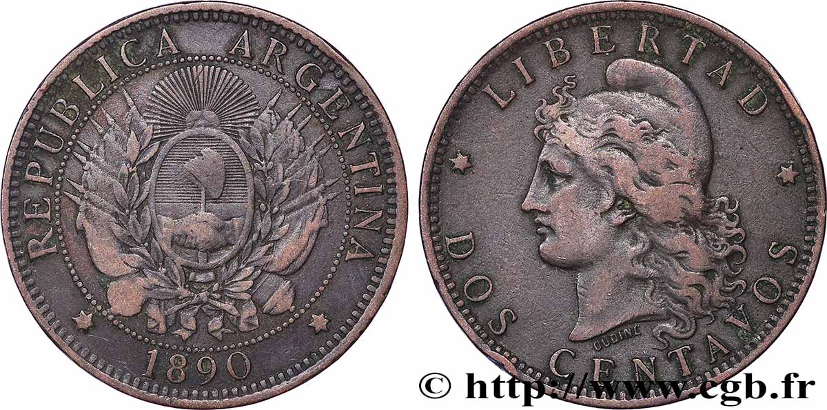 ARGENTINA 2 Centavos 1890 BB