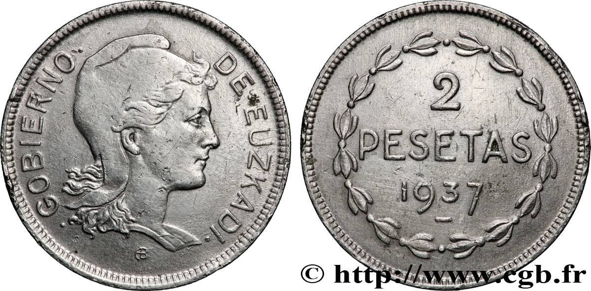 ESPAGNE - PAYS BASQUE 2 Pesetas Gouvernement d’Euskadi 1937 Bruxelles TTB