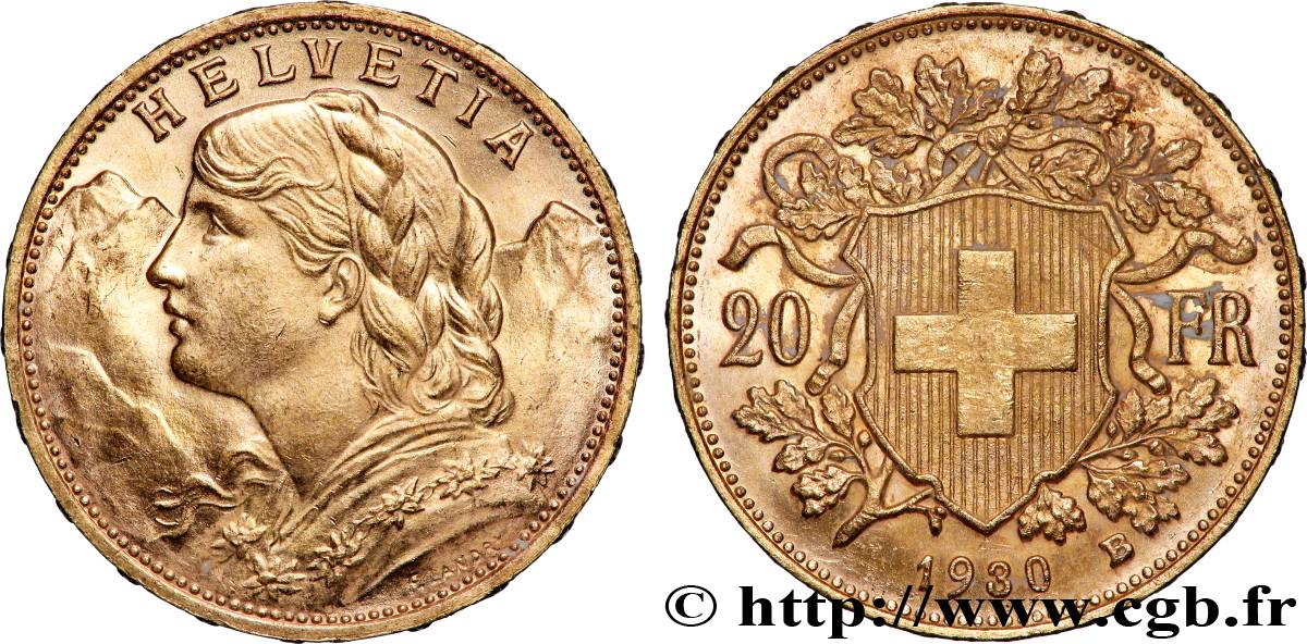GOLD, PALLADIUM & PLATINUM INVESTMENT 20 Francs Vreneli 1930 Berne AU