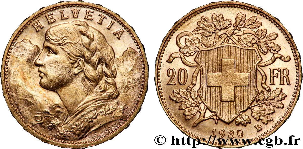 GOLD, PALLADIUM & PLATINUM INVESTMENT 20 Francs Vreneli 1930 Berne AU