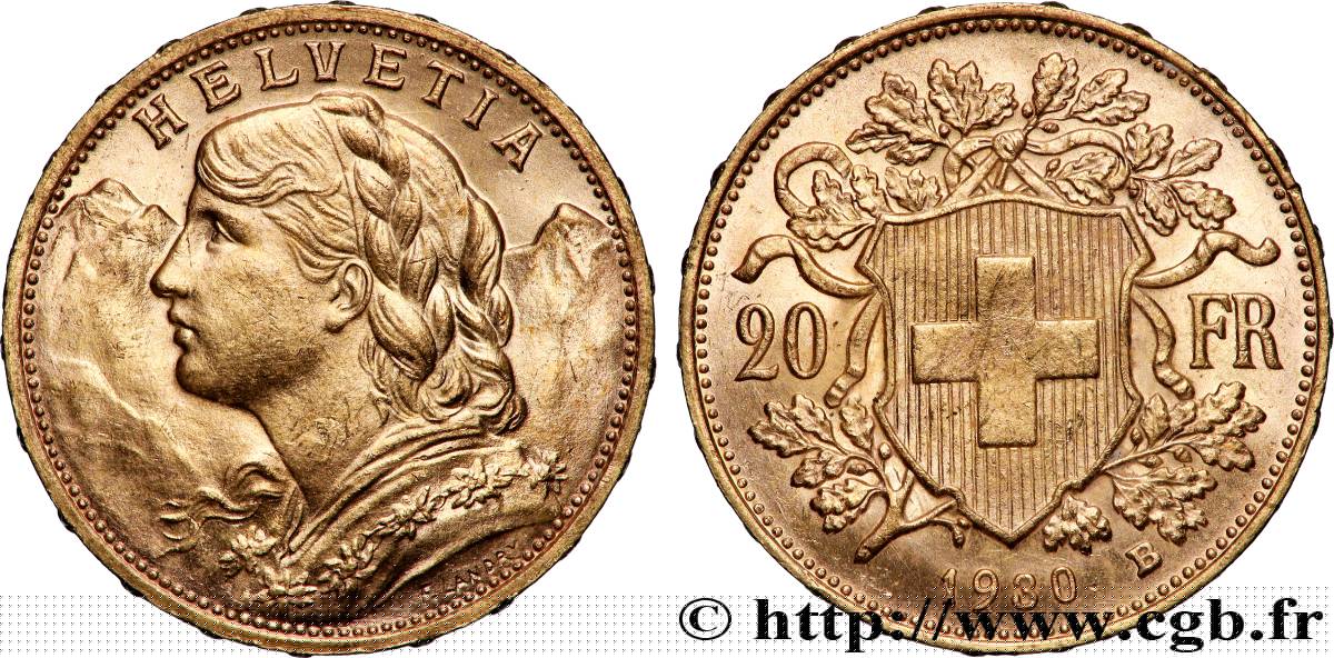 GOLD, PALLADIUM & PLATINUM INVESTMENT 20 Francs Vreneli 1930 Berne AU