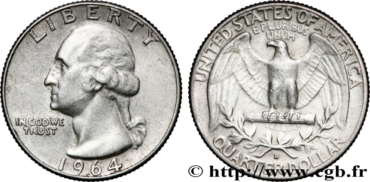 UNITED STATES OF AMERICA 1/4 Dollar Georges Washington 1964 Denver AU