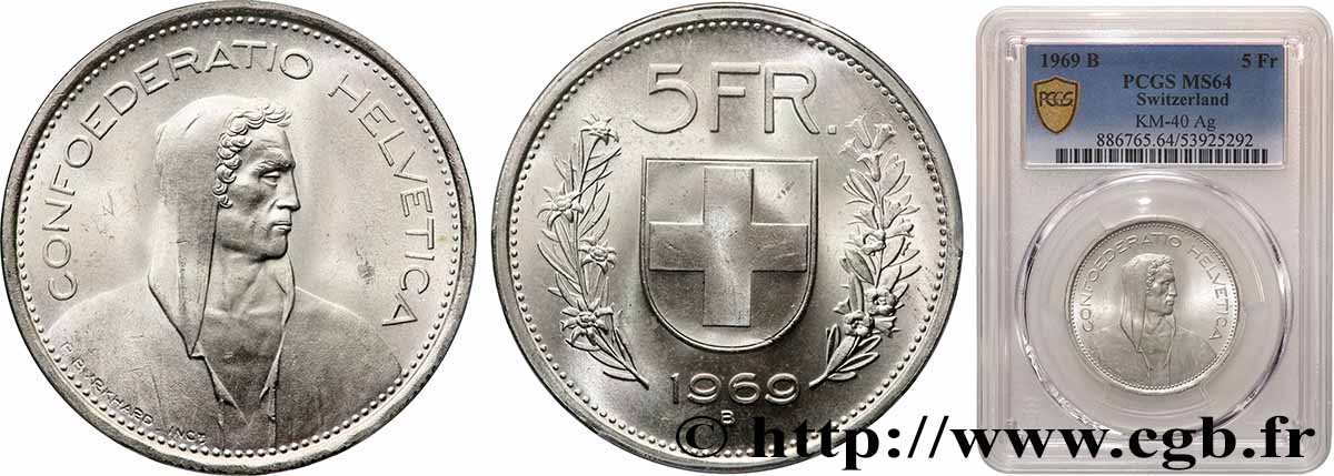 SWITZERLAND 5 Francs Berger des alpes 1969 Berne MS64 PCGS