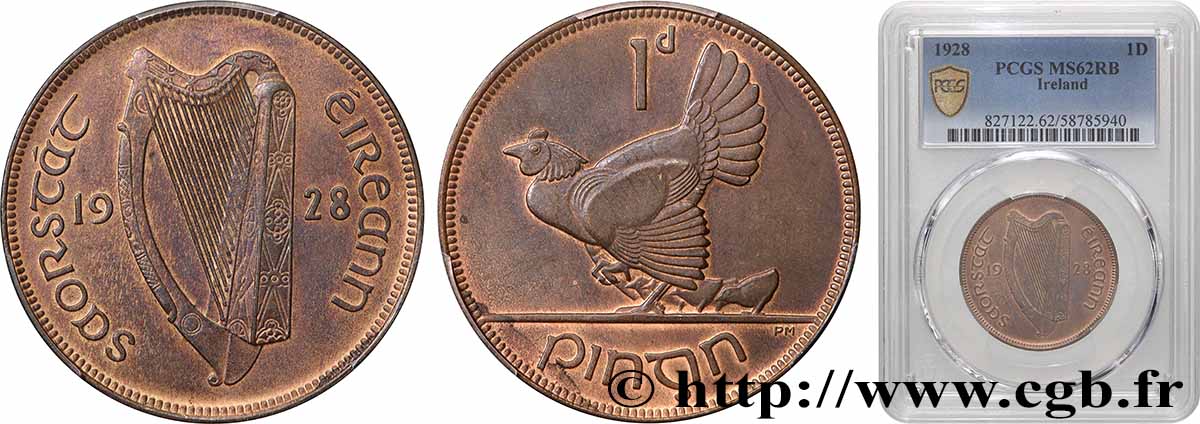 IRLAND 1 Pingin (Penny) 1928 Royal Mint VZ62 PCGS