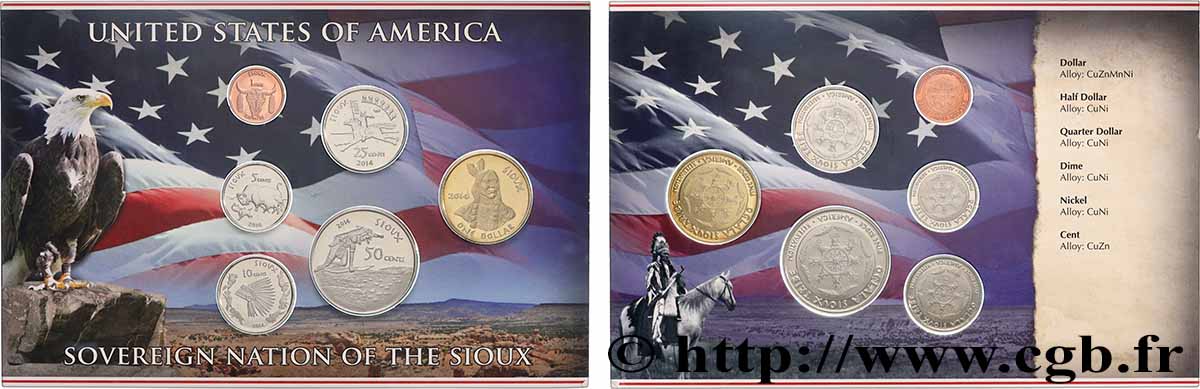 ÉTATS UNIS D AMÉRIQUE - Tribus Amérindiennes Série de 6 monnaies Sovereign Nation of The Sioux 2014 FDC