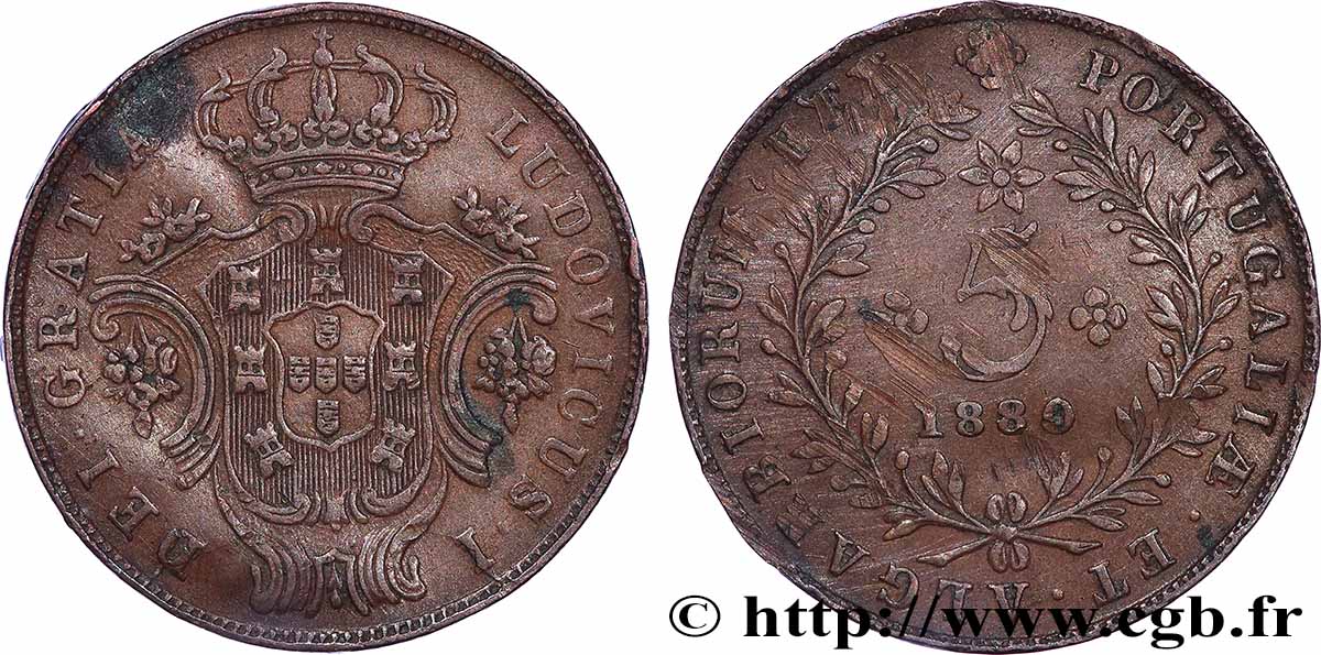 AZZORRE 5 Réis Louis Ier 1880 BB