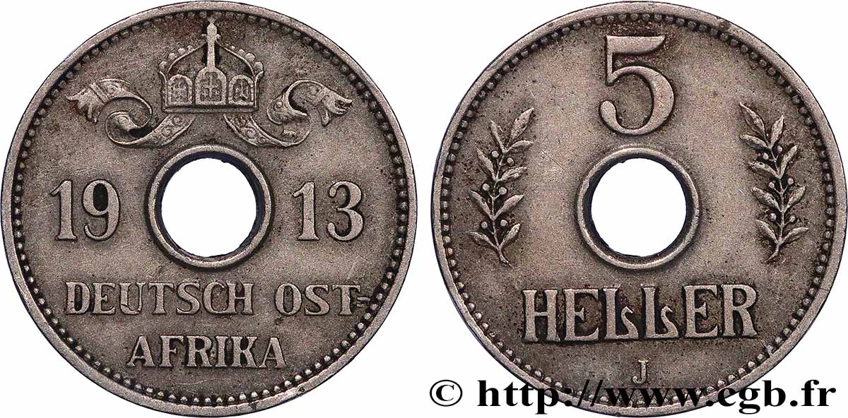 AFRIQUE ORIENTALE ALLEMANDE 5 Heller Deutch Ostafrica 1913 Hambourg TTB