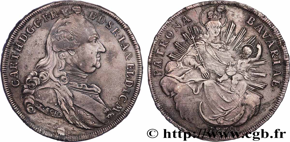 GERMANY - BAVARIA 1 Thaler Charles Théodore 1778 Munich VF