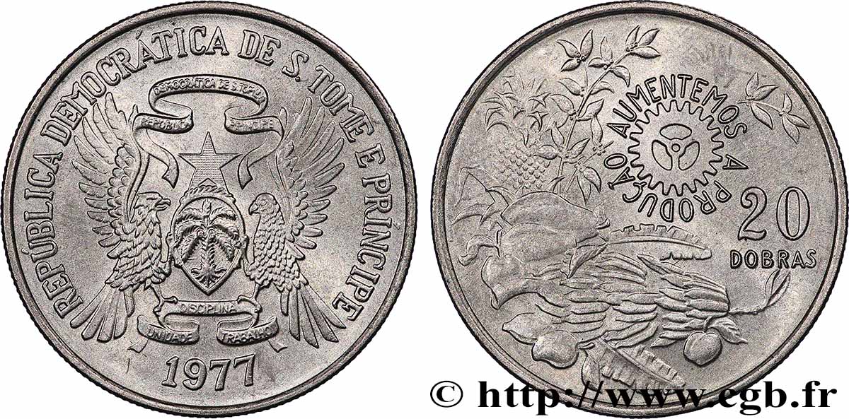 SAO TOME E PRINCIPE 20 Dobras armes 1977 AU