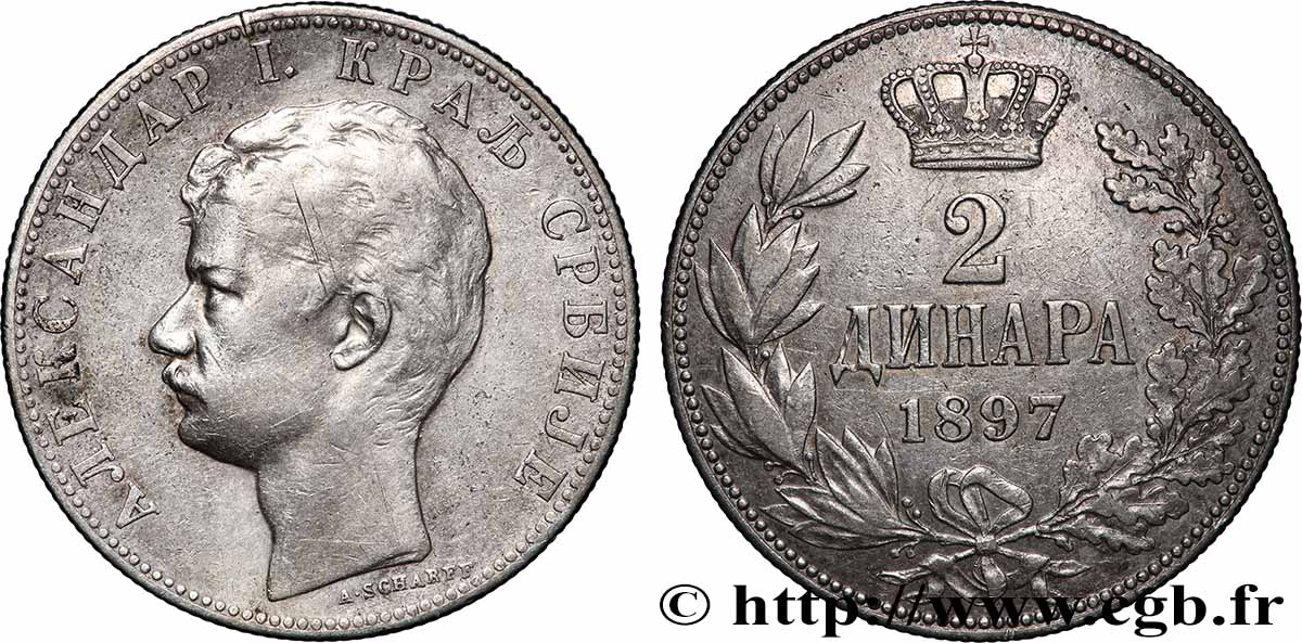SERBIA 2 Dinara Alexandre Ier 1897 q.SPL