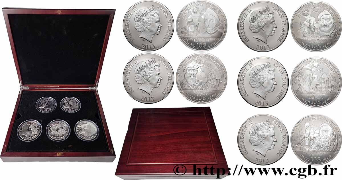 COOK ISLANDS Coffret 5 Monnaies Proof 10 Dollars Expeditions of History 2013 Idar-Oberstein MS