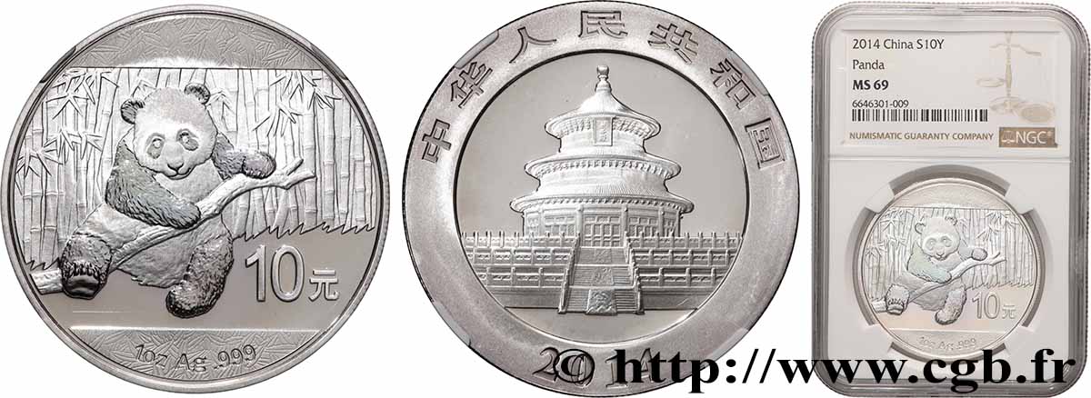 CHINA 10 Yuan Proof Panda 2014 MS69 NGC