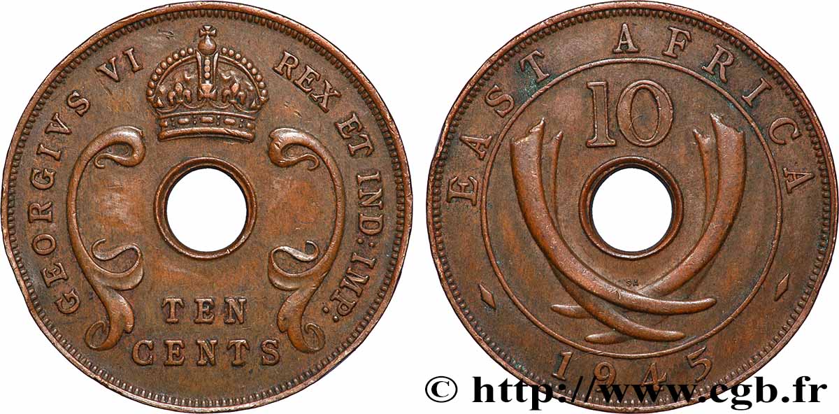 AFRICA DI L EST BRITANNICA 10 Cents (Georges VI) 1945 South Africa - SA BB