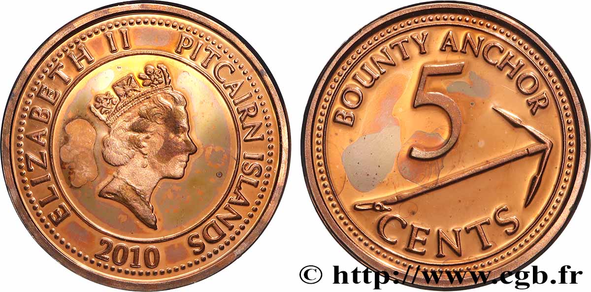 PITCAIRN ISLANDS 5 Cents Proof Elisabeth II / ancre du Bounty 2010 AU