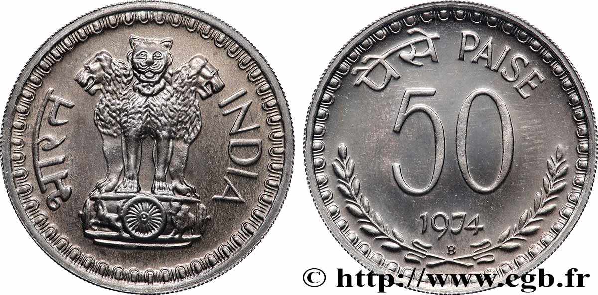 INDIEN
50 Paise Proof Lion d’Asoka 1974 Bombay fST