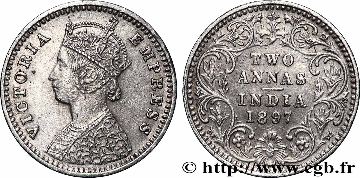 BRITISH INDIA 2 Annas Victoria 1897 Calcutta AU