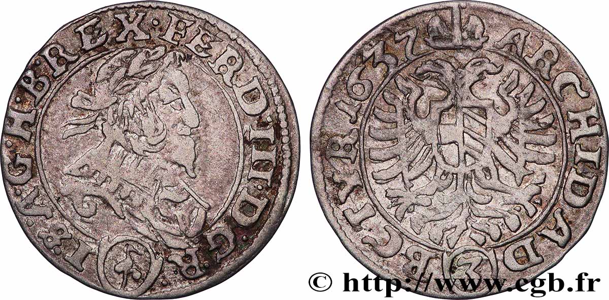 AUSTRIA - FERDINAND III 3 Kreuzer 1657 Vienne VF