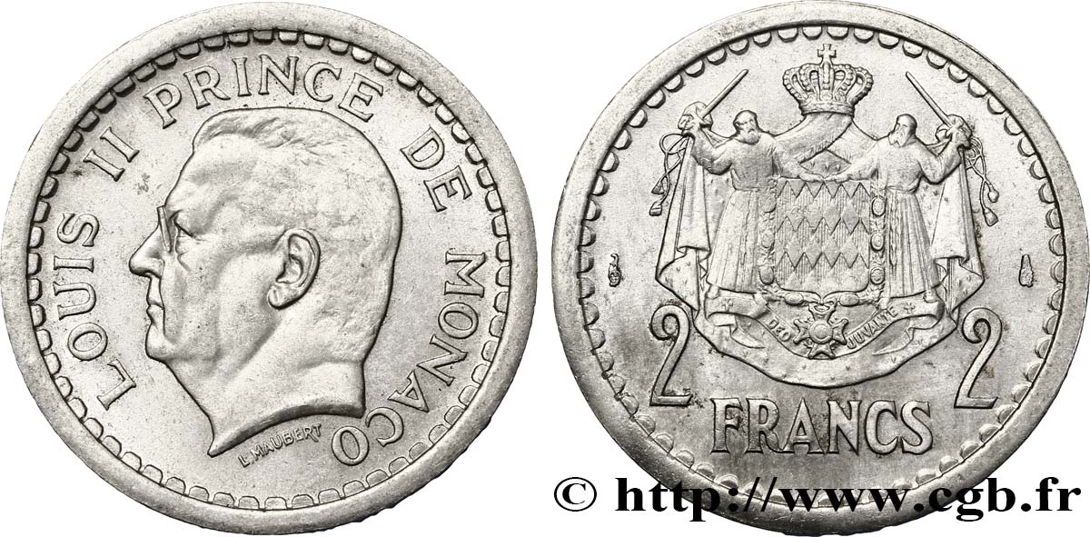 MONACO 2 Francs Louis II / armes (1943) Paris SUP 