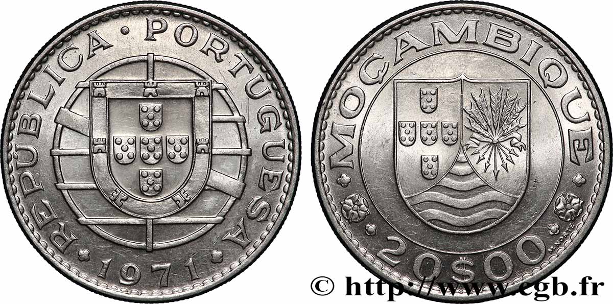 MOZAMBIQUE 20 Escudos colonie portugaise du Mozambique 1971 Lisbonne AU