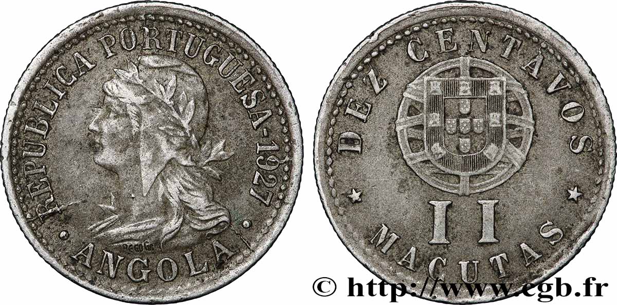 ANGOLA 10 Centavos - II Macutas monnayage colonial Portugais 1927 Lisbonne TTB+