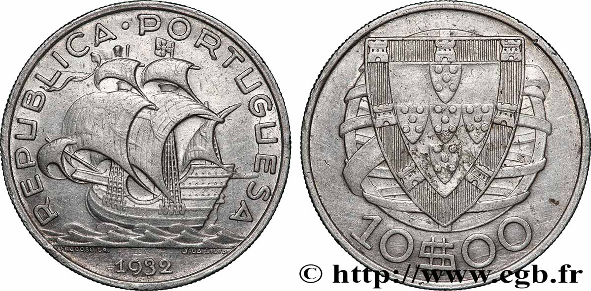 PORTUGAL 10 Escudos 1932 Lisbonne AU