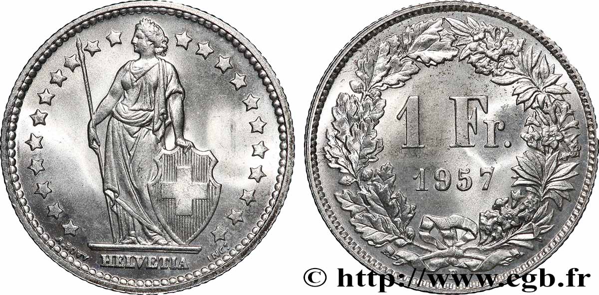 SUISSE 1 Franc Helvetia 1957 Berne SPL