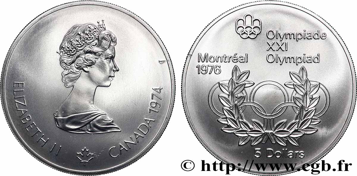 CANADA 5 Dollars JO Montréal 1976 torche olympique 1974 Ottawa MS