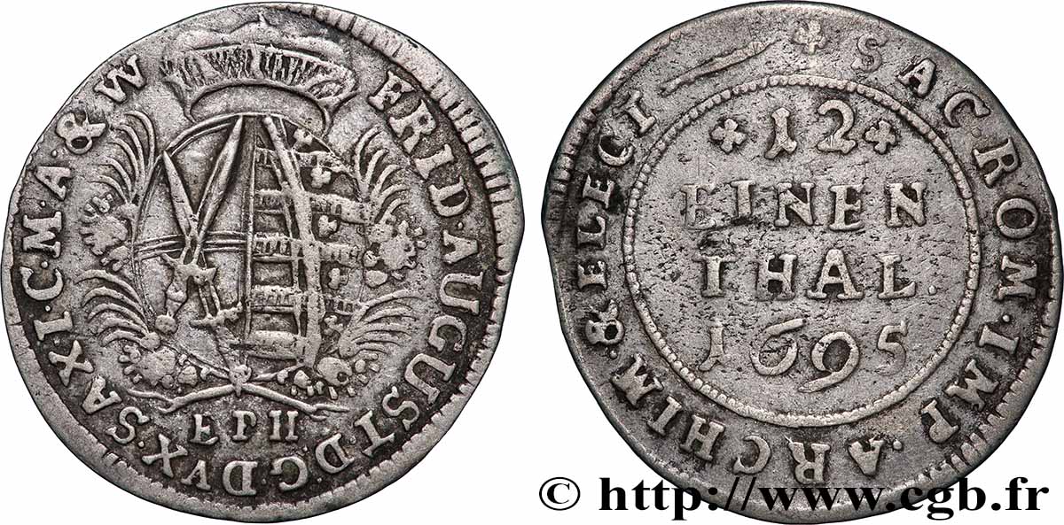 GERMANY - SAXONY 1/12 Thaler au nom de Frédéric Auguste Ier 1695 Chemnitz XF