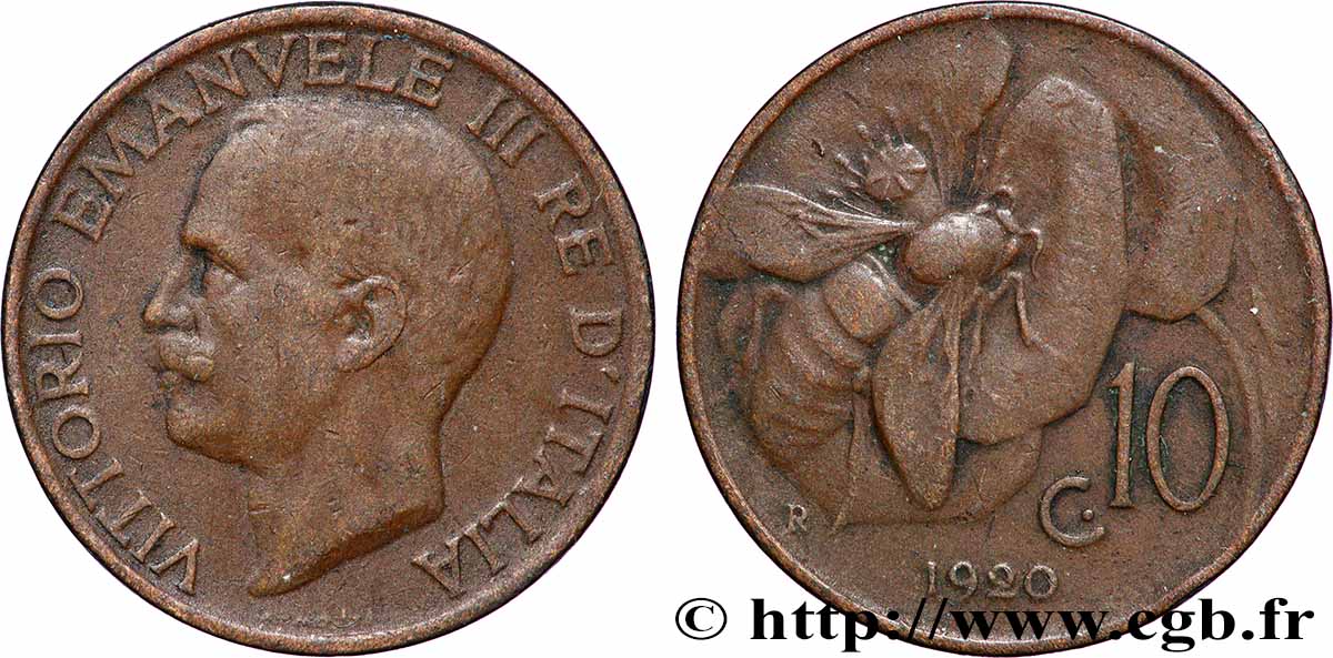 ITALIE 10 Centesimi Victor Emmanuel III 1920 Rome TB+
