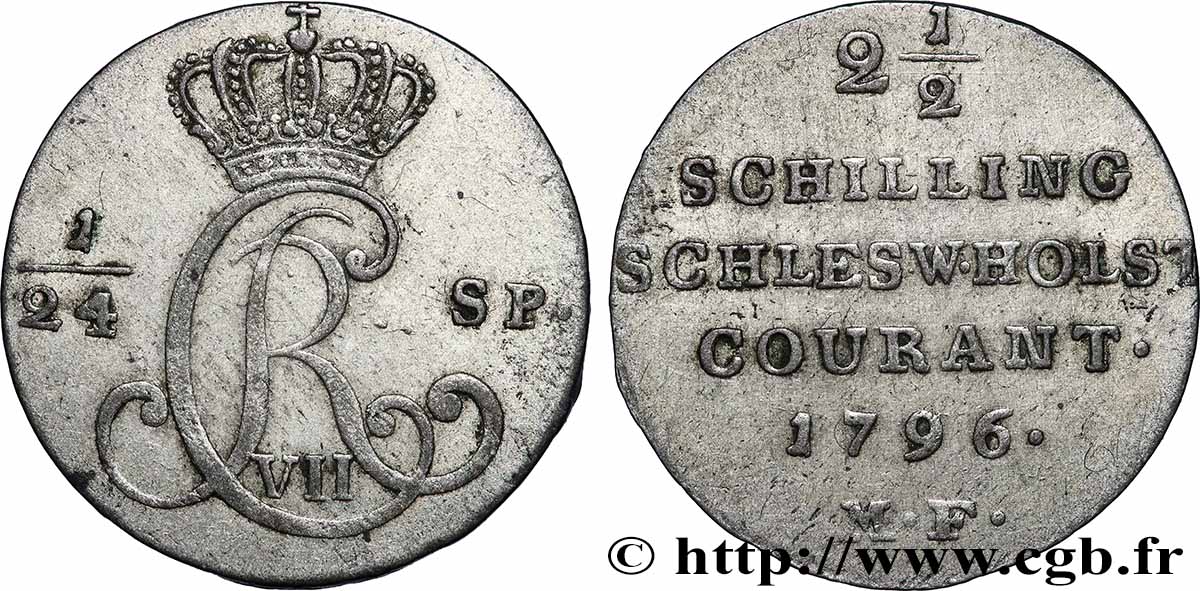 ALLEMAGNE - SCHLESWIG-HOLSTEIN - CHRISTIAN VII DE DANEMARK 2½ Schilling Courant 1796 Altona fSS