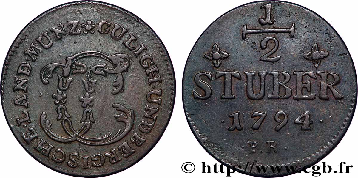 GERMANY - JÜLICH-BERG 1/2 Stuber Carl Théodore de Bavière - Duché de Jülich-Berg 1794 Düsseldorf XF