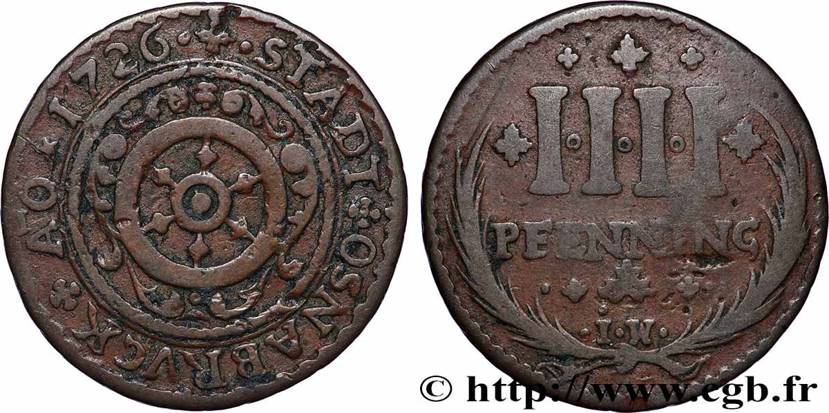 ALLEMAGNE - OSNABRÜCK 4 Pfennig emblème à la roue 1726 TB+