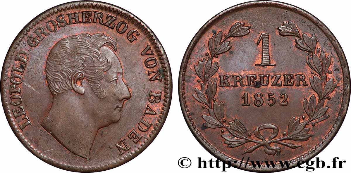 GERMANY - BADEN 1 Kreuzer Léopold 1852 AU