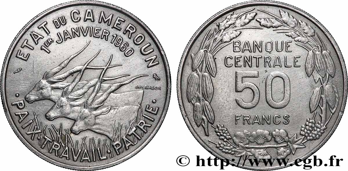 KAMERUN 50 Francs Etat du Cameroun, commémoration de l’indépendance 1960 Paris fVZ