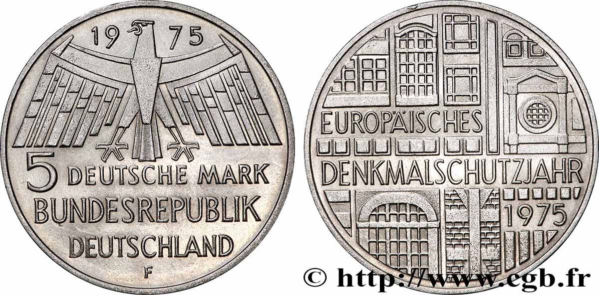 DEUTSCHLAND 5 Mark / Année européenne du patrimoine 1975 Stuttgart - F fST