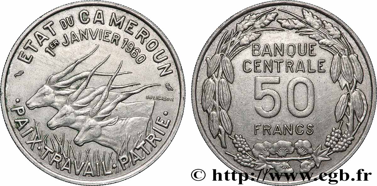 KAMERUN 50 Francs Etat du Cameroun, commémoration de l’indépendance 1960 Paris fVZ